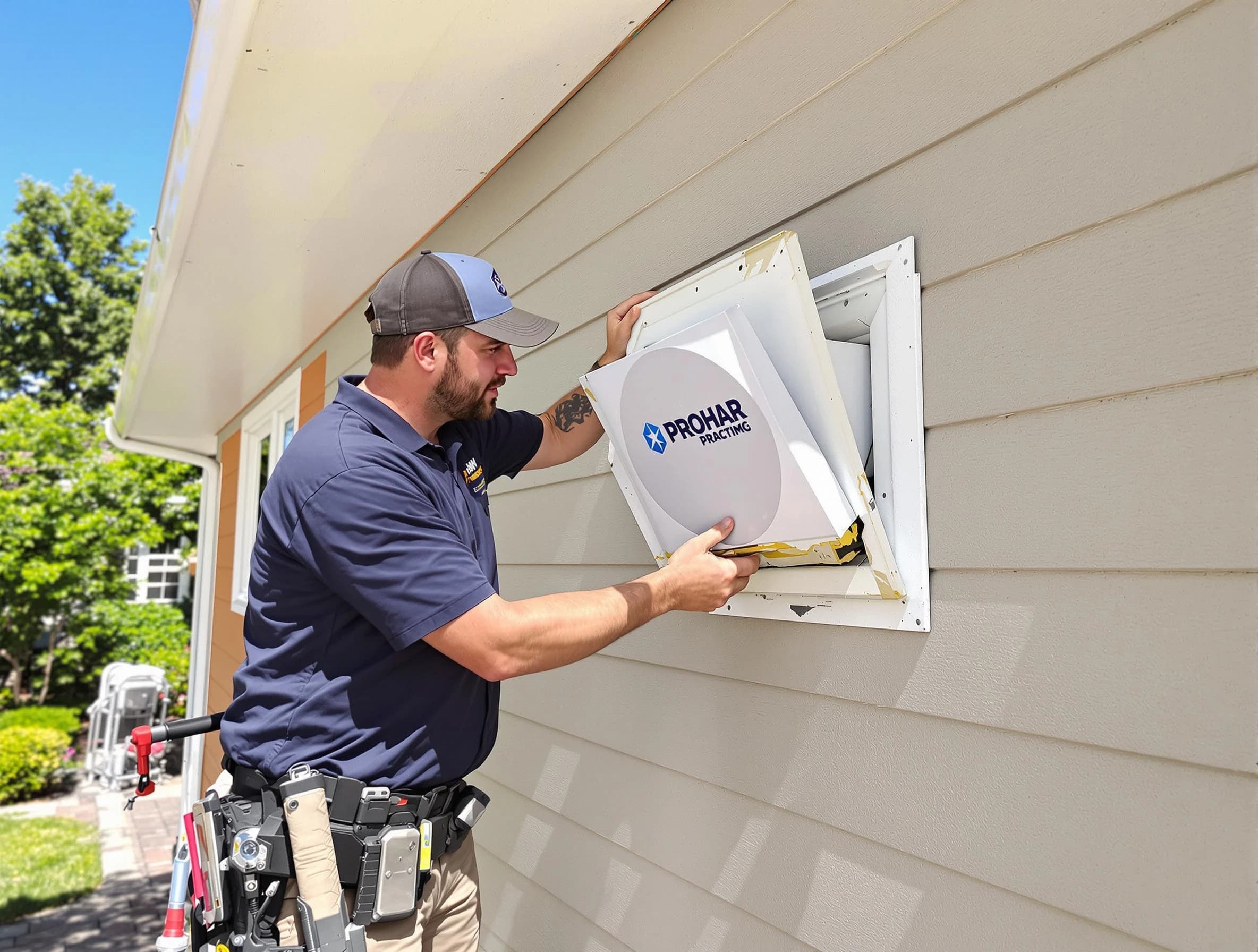 Middleborough Dryer Vent Cleaning technician installing a new protective dryer vent cover on a home in Middleborough