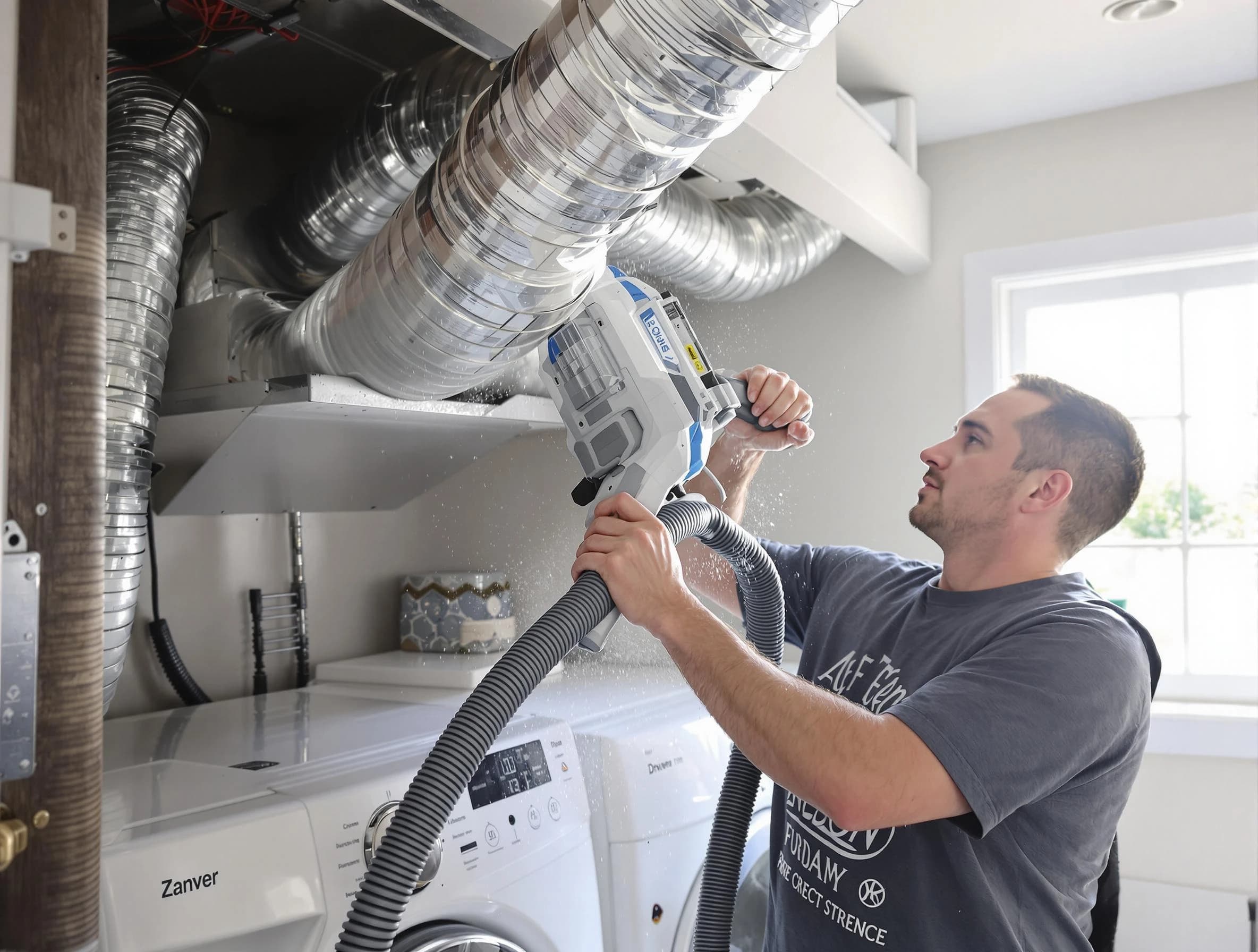 Middleborough Dryer Vent Cleaning specialist cleaning deep within a dryer vent duct system in Middleborough