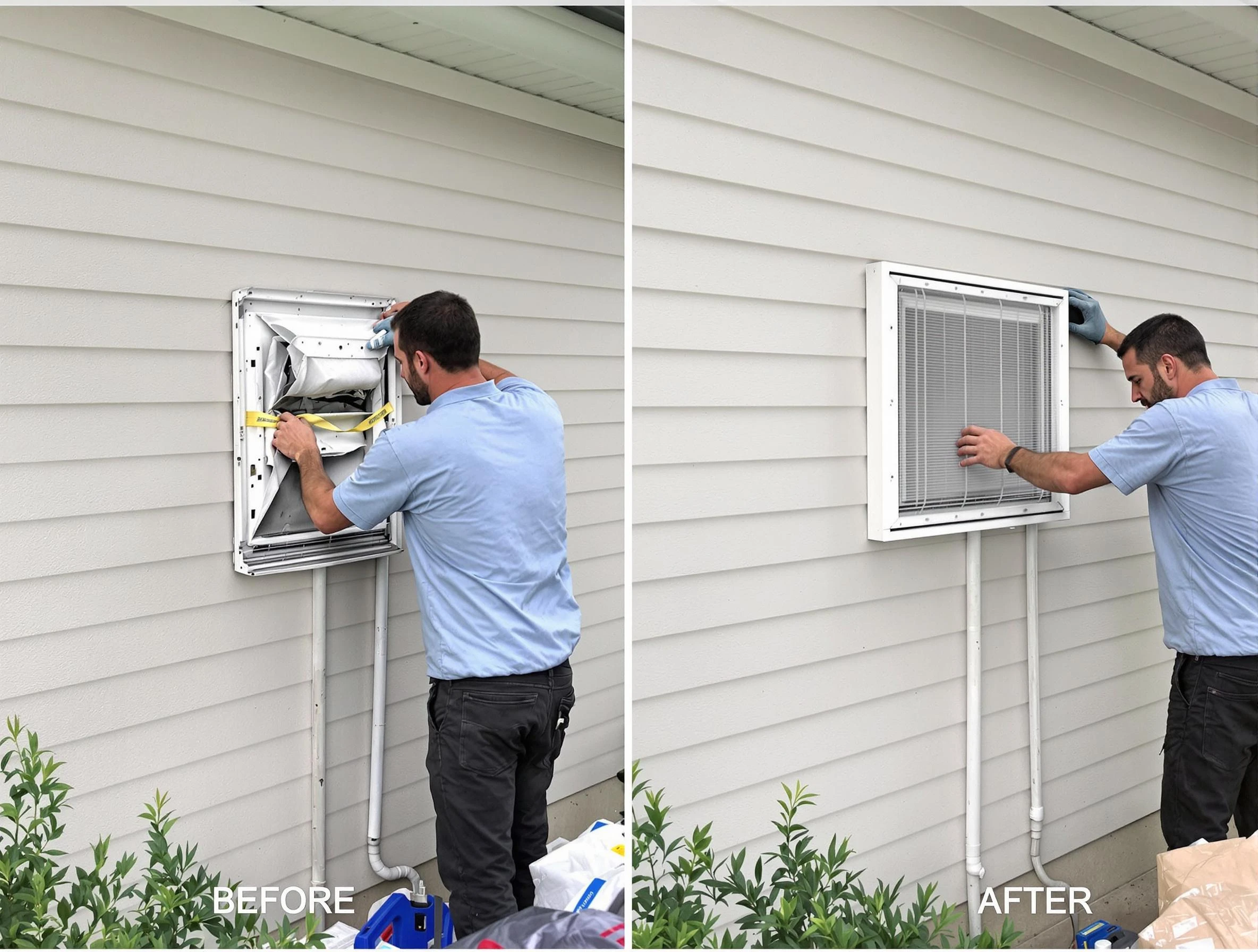 Middleborough Dryer Vent Cleaning technician installing high-quality dryer vent cover at a residential property in Middleborough